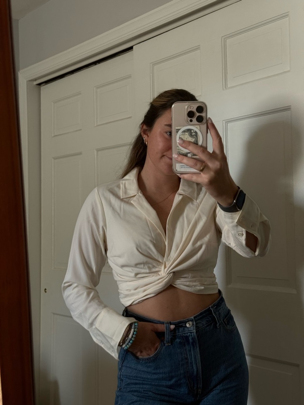 Twist-Front Long Sleeve Top - Cream